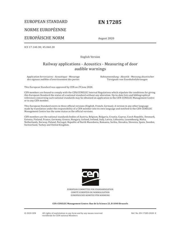 EN 17285-2020 铁路设施 声学 门声音警告的测量