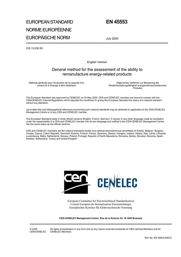 EN 45553-2020 能源相关产品再制造能力评估通用方法