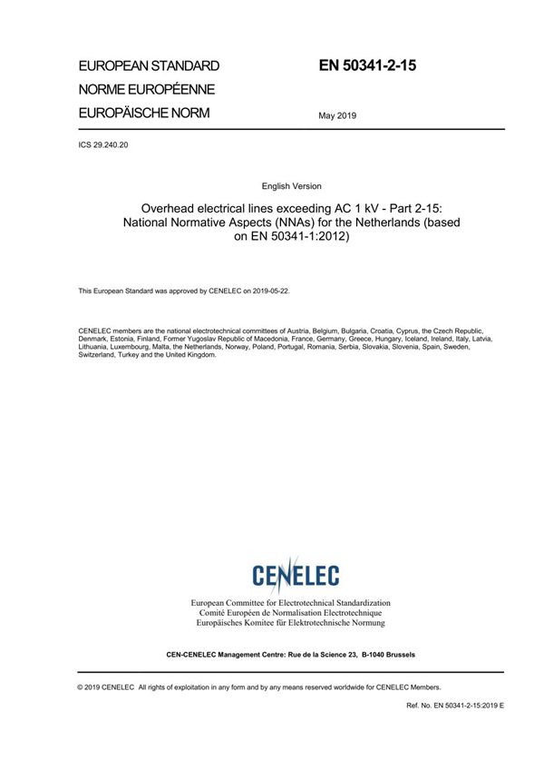 EN 50341-2-15-2019 交流1kv以上架空电线 第2-15部分 荷兰国家标准(NNAs)(基于EN 50341-1-2012)