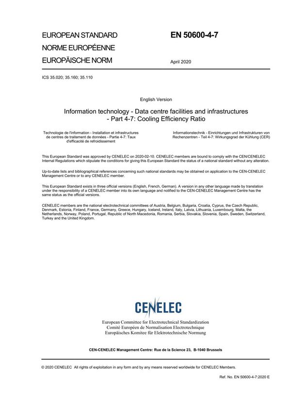 EN 50600-4-7-2020 信息技术 数据中心设施和基础设施 第4-7部分 冷却效率比