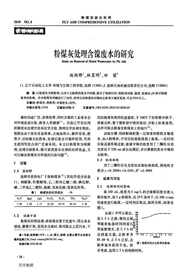 粉煤灰处理含镍废水的研究