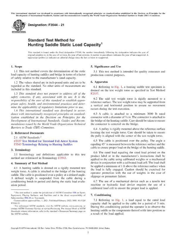 ASTM F3544-21 蛇形鞍静态负载能力的标准试验方法